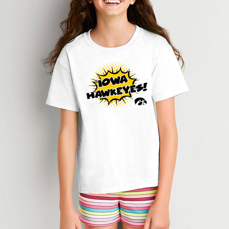 University of Iowa Hawkeyes Comic Blast Youth Basic Cotton Short Sleeve Tee - White