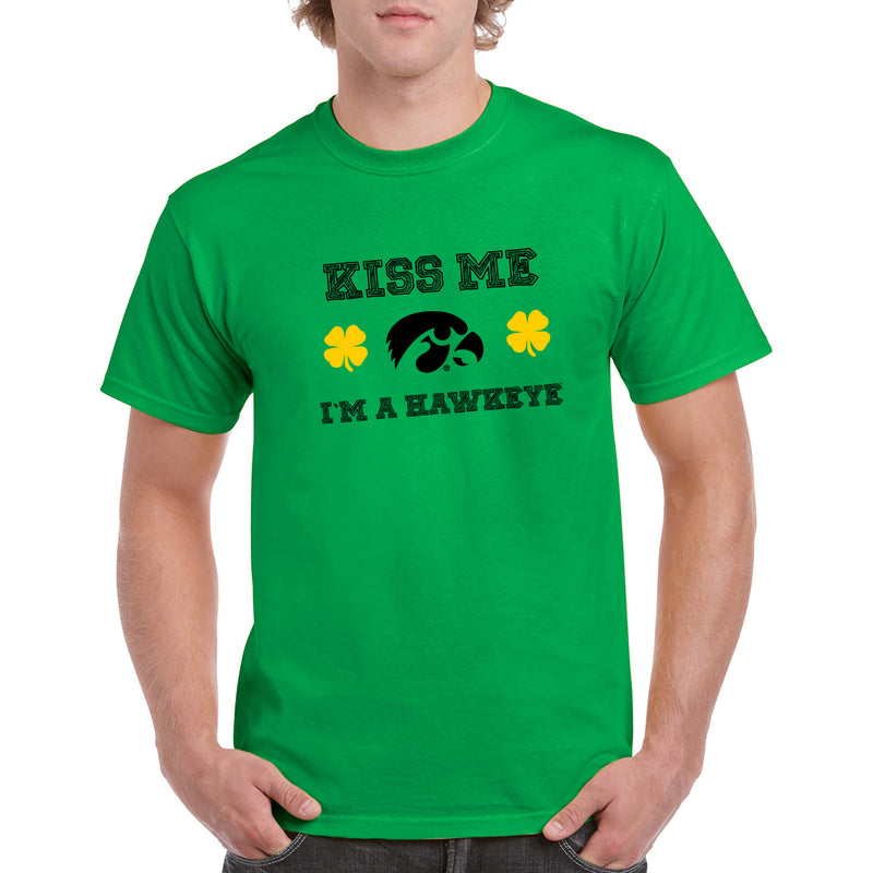 University of Iowa Hawkeyes Kiss Me I'm a Hawkeye Basic Cotton Short Sleeve T Shirt - Irish Green