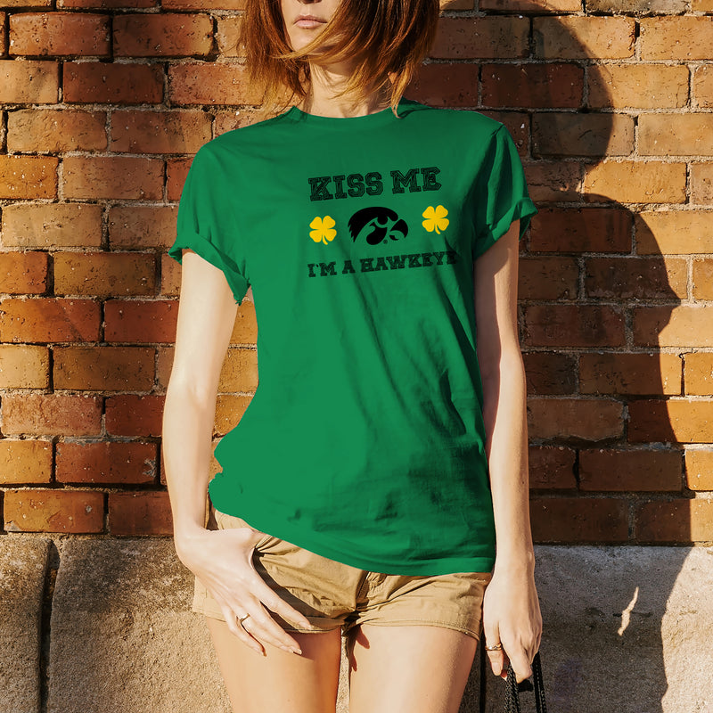 University of Iowa Hawkeyes Kiss Me I'm a Hawkeye Basic Cotton Short Sleeve T Shirt - Irish Green