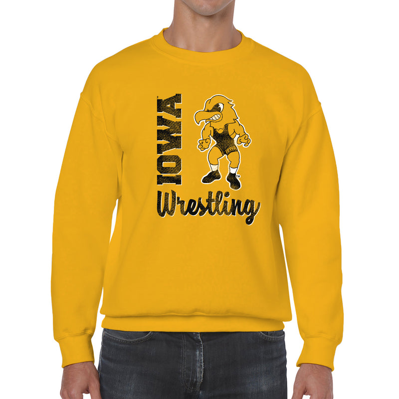 University of Iowa Hawkeyes Herky Wrestling Script Crewneck Sweatshirt - Gold