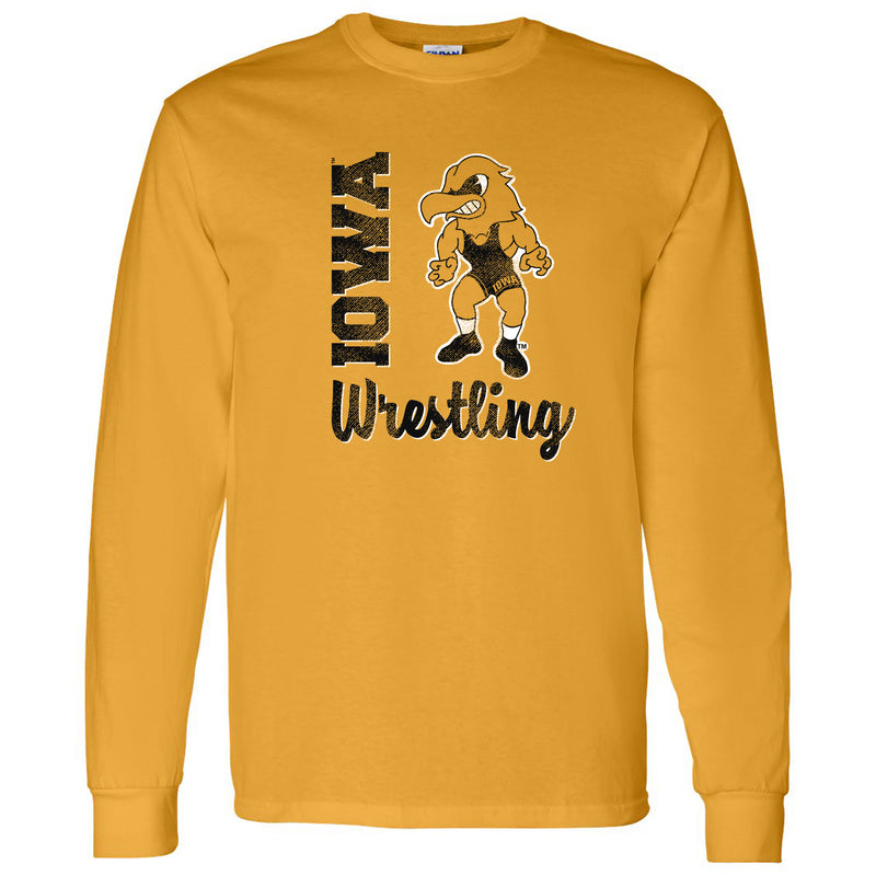 University of Iowa Hawkeyes Herky Wrestling Script Long Sleeve T-Shirt - Gold