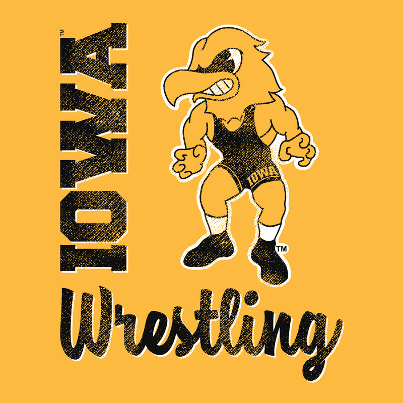 University of Iowa Hawkeyes Herky Wrestling Script Crewneck Sweatshirt - Gold