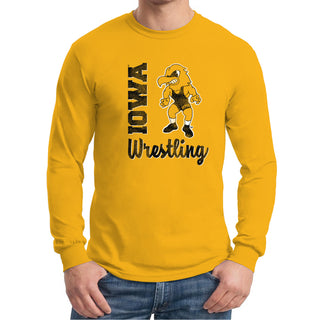 University of Iowa Hawkeyes Herky Wrestling Script Long Sleeve T-Shirt - Gold