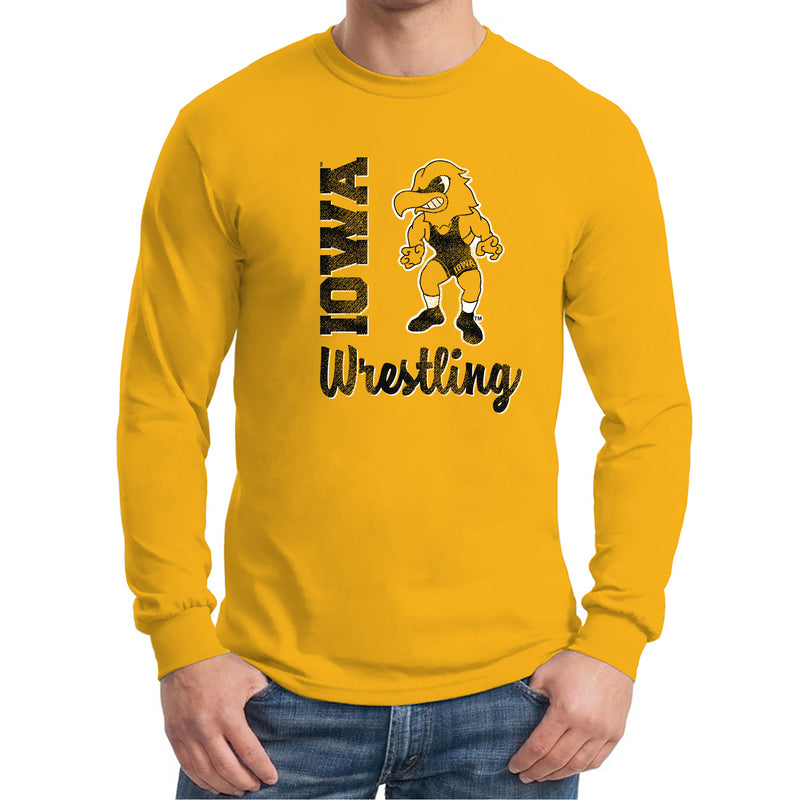 University of Iowa Hawkeyes Herky Wrestling Script Long Sleeve T-Shirt - Gold