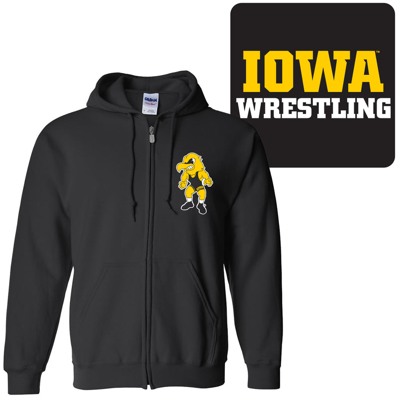 University of Iowa Hawkeyes Wrestling Herky Logo Left Chest Full Zip Hoodie - Black