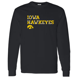 University of Iowa Hawkeyes Patchwork Cotton Long Sleeve T Shirt - Black