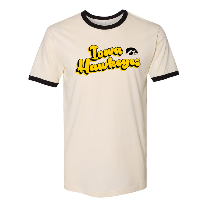 University of Iowa Hawkeyes Groovy Script Logo Ringer T Shirt - Natural/Black