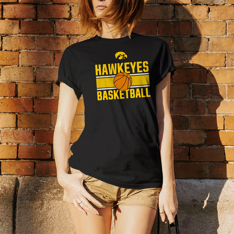 University of Iowa Hawkeyes Basketball Mesh Basic Cotton Short Sleeve T Shirt - Black