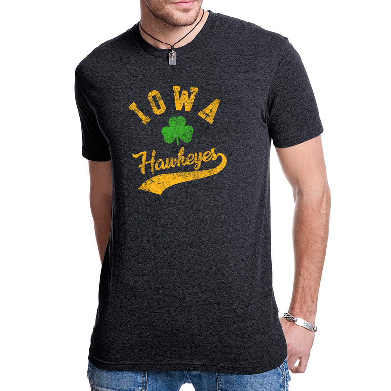 Iowa Hawkeyes Retro Clover Script Triblend T Shirt - Vintage Black