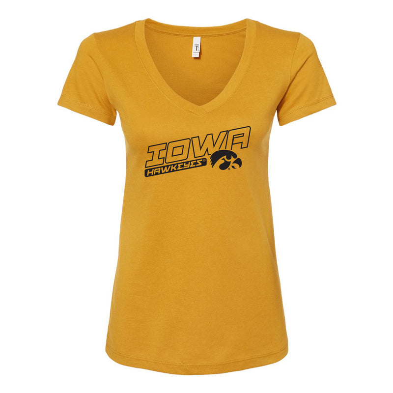 Iowa Warrior Slant Womens V-Neck T-Shirt - Antique Gold