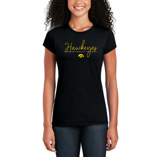 Iowa Thin Script Womens T-Shirt - Black