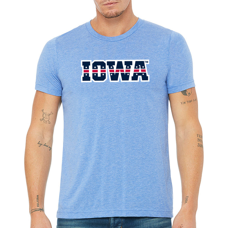 Iowa Hawkeyes Patriotic Wordmark Triblend T Shirt -Blue Triblend
