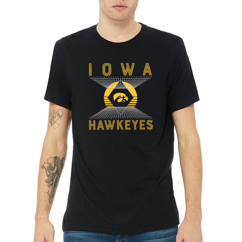 Iowa Hawkeyes Vaporwave Grid Triblend T Shirt - Solid Black