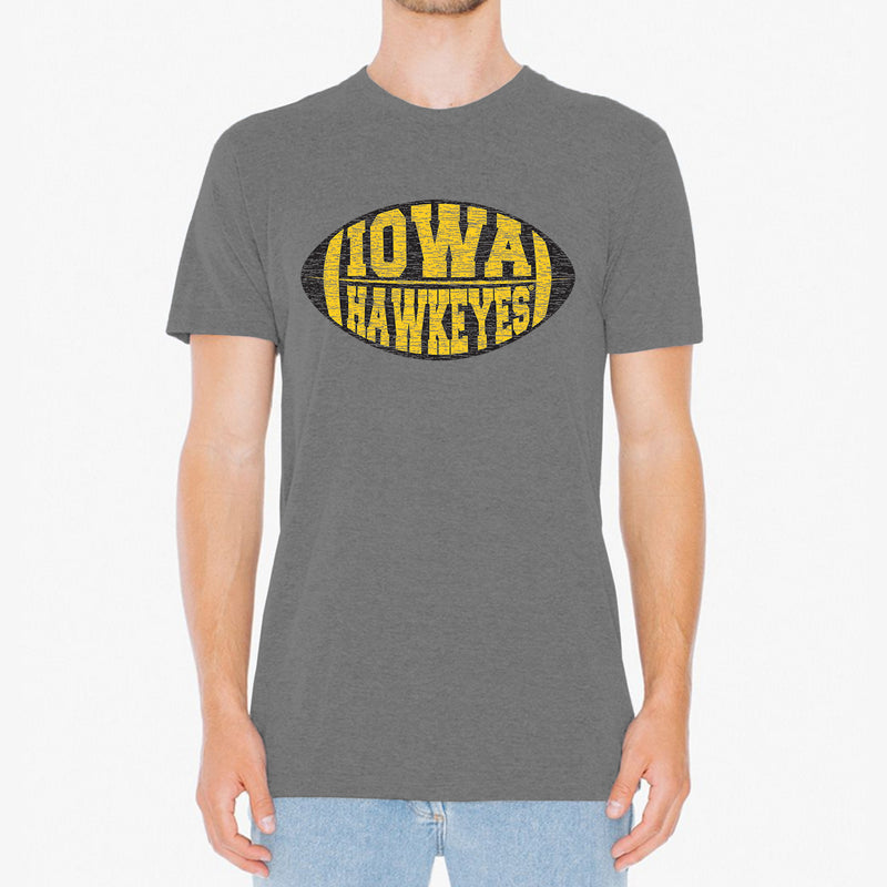 Faded Block Football Iowa Hawkeyes Next Level Triblend Short Sleeve T Shirt - Premium Heather