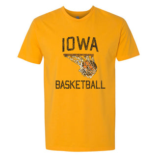 Retro Faded Basketball Iowa Hawkeyes Premium Cotton Short Sleeve T Shirt - Gold