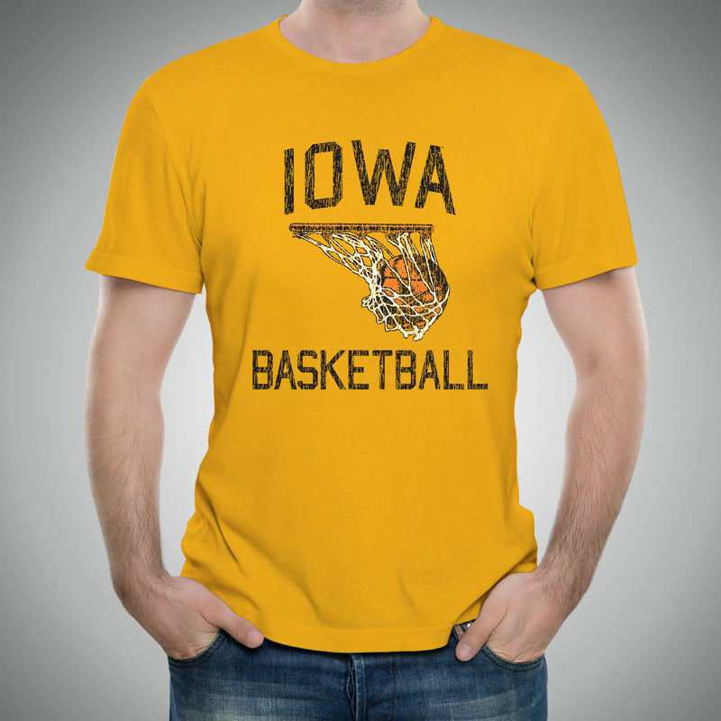 Retro Faded Basketball Iowa Hawkeyes Premium Cotton Short Sleeve T Shirt - Gold