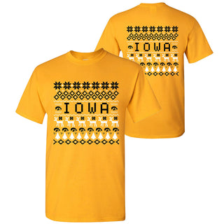 University of Iowa Hawkeyes Holiday Sweater Short Sleeve T Shirt - Gold