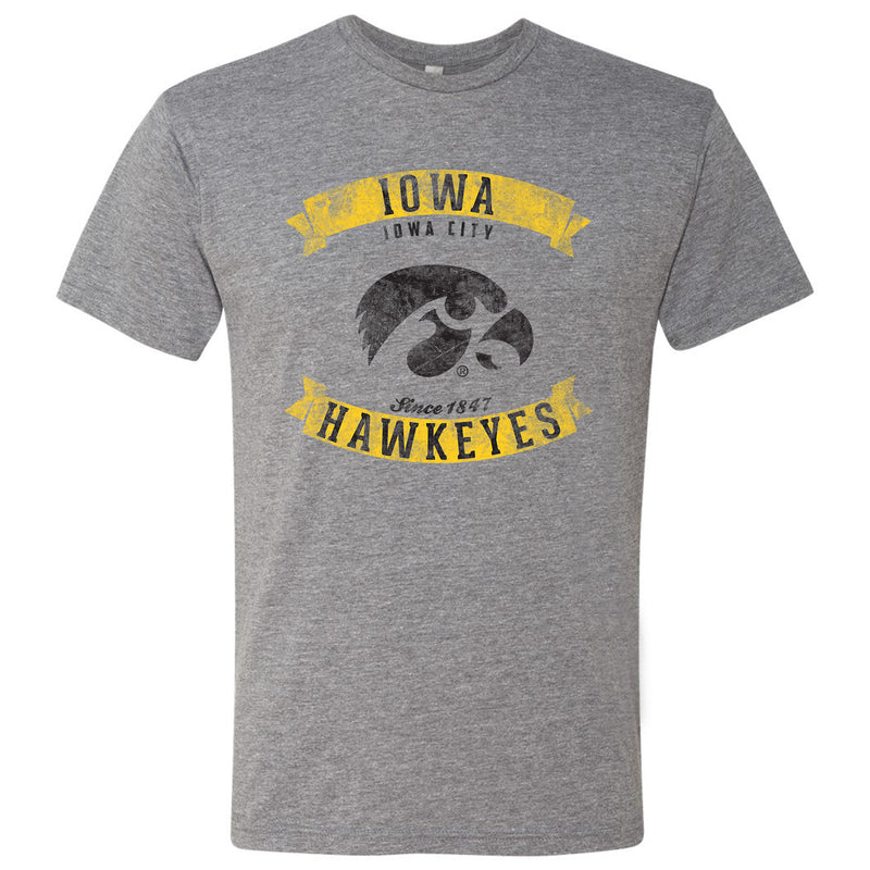 Vintage Banners Iowa Hawkeyes Next Level Triblend Short Sleeve T Shirt - Premium Heather
