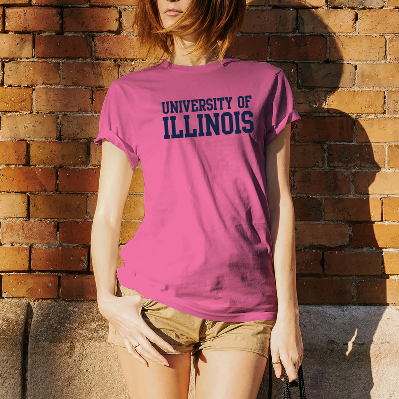 University of Illinois Fighting Illini Basic Block Cotton T-Shirt - Azalea