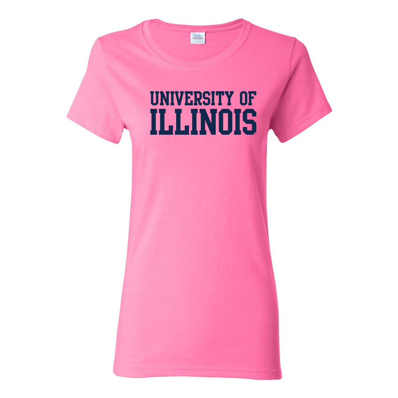 University of Illinois Fighting Illini Basic Block Womens Cotton T-Shirt - Azalea