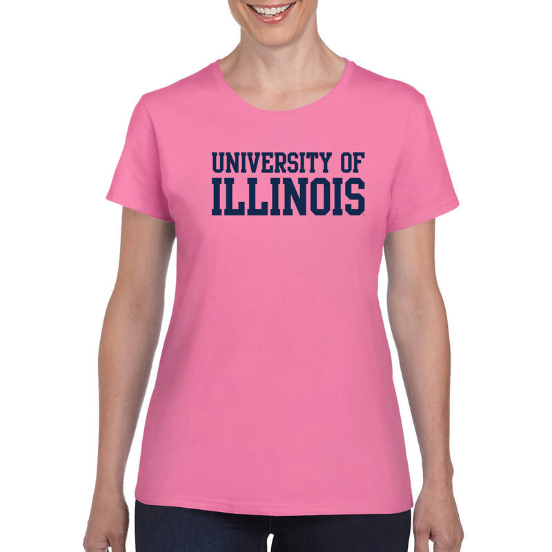 University of Illinois Fighting Illini Basic Block Womens Cotton T-Shirt - Azalea