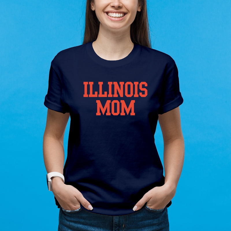 Illinois Fighting Illini Basic Block Mom Premium Cotton T Shirt - Midnight Navy