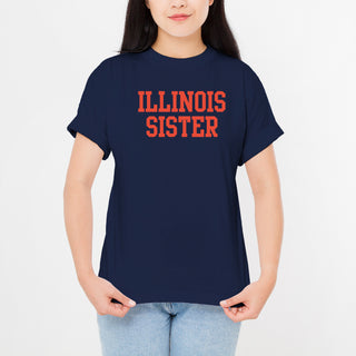 Illinois Fighting Illini Basic Block Sister Premium Cotton T Shirt - Midnight Navy