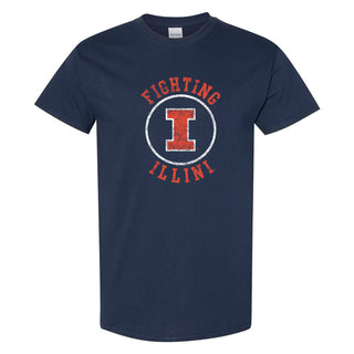 University of Illinois Fighting Illini Distressed Circle Logo Cotton T-Shirt - Navy