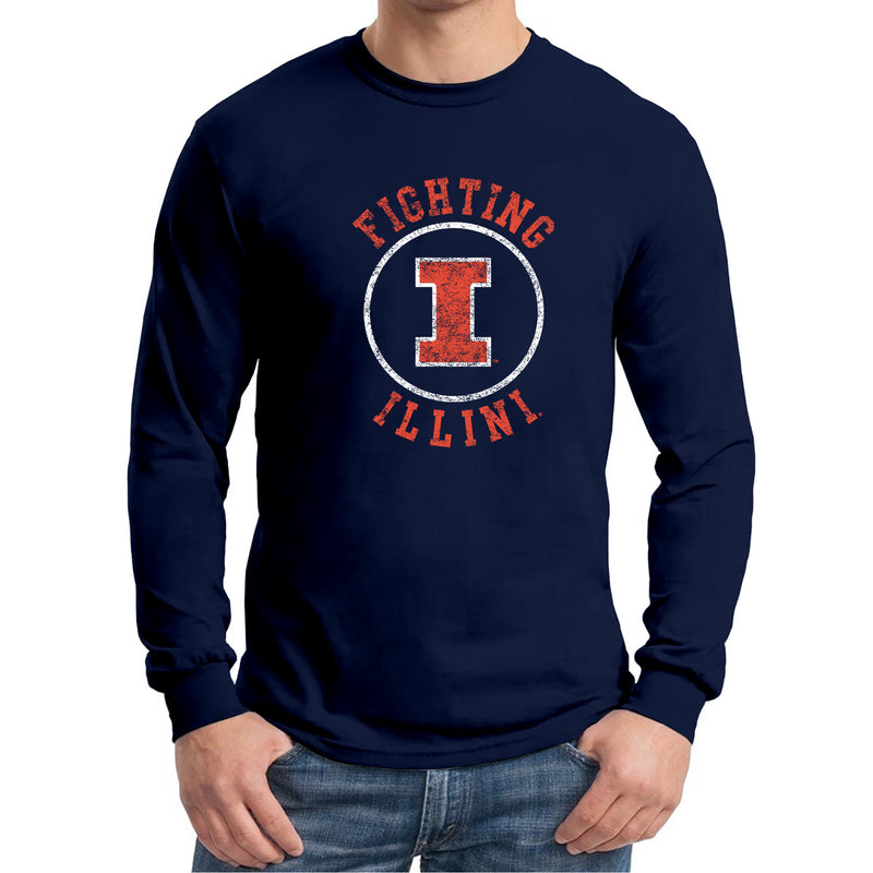 University of Illinois Fighting Illini Distressed Circle Logo Cotton Long Sleeve T-Shirt - Navy
