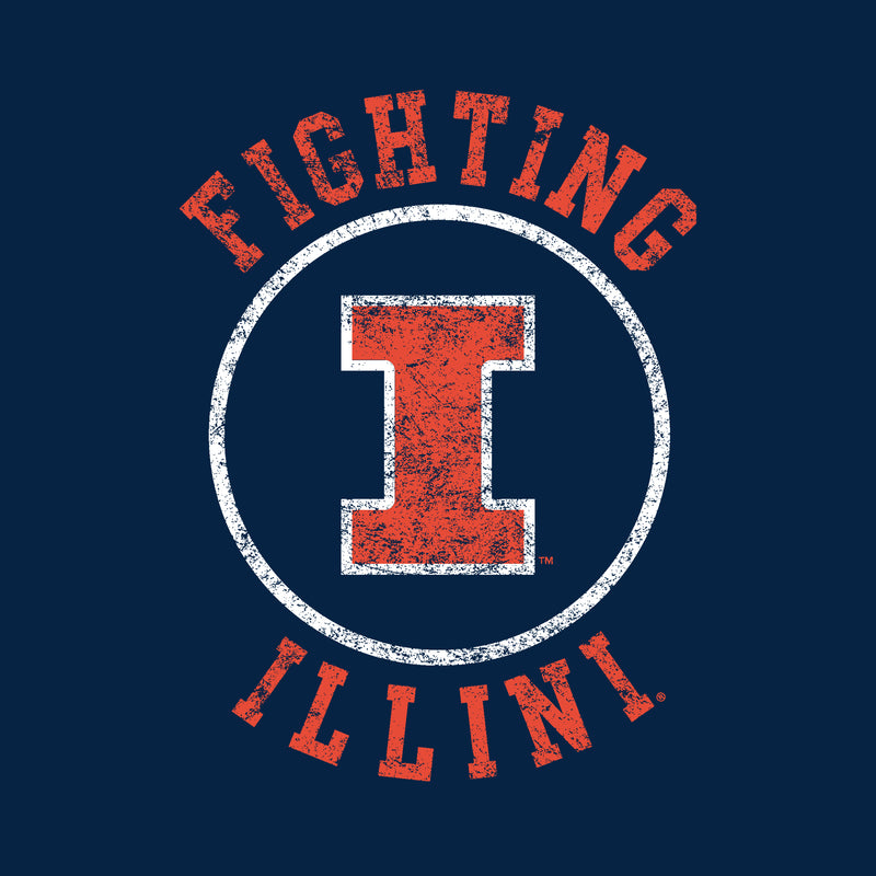 University of Illinois Fighting Illini Distressed Circle Logo Cotton Long Sleeve T-Shirt - Navy