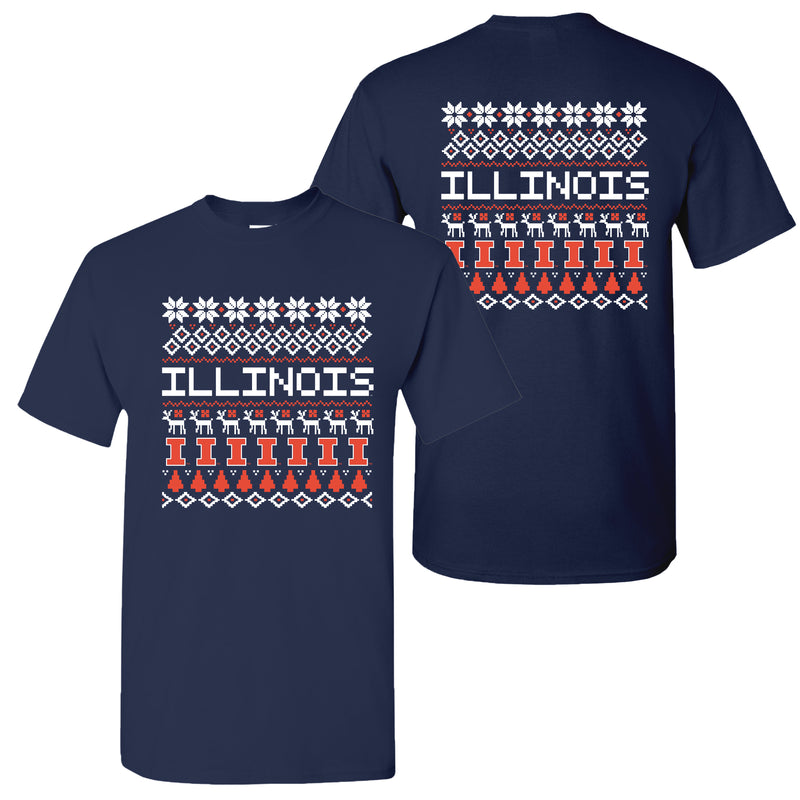 Illinois Holiday Sweater T-Shirt - Navy