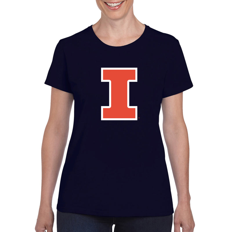 University of Illinois Fighting Illini Primary Logo Cotton Womens T-Shirt - Navy