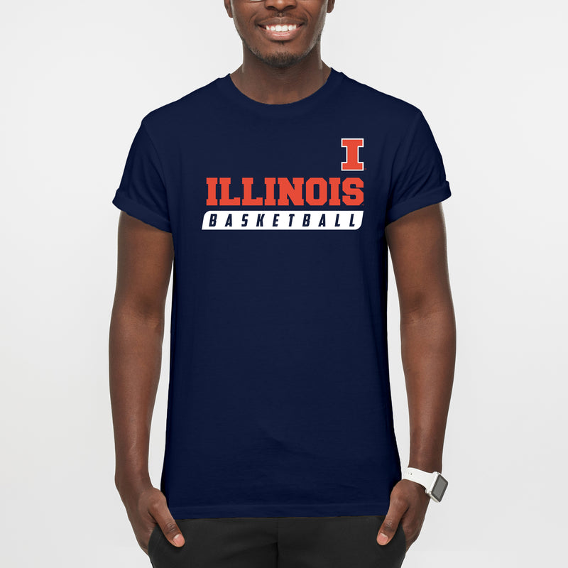Illinois Fighting Illini Basketball Circle Logo T Shirt - Sport Grey