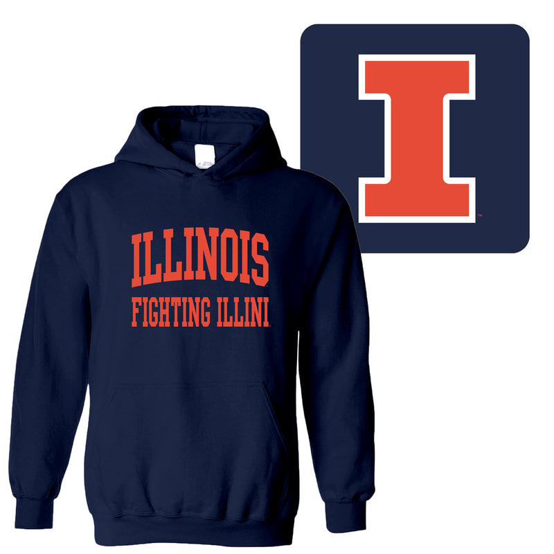 University of Illinois Fighting Illini Front and Back Print Cotton Hoodie - Navy