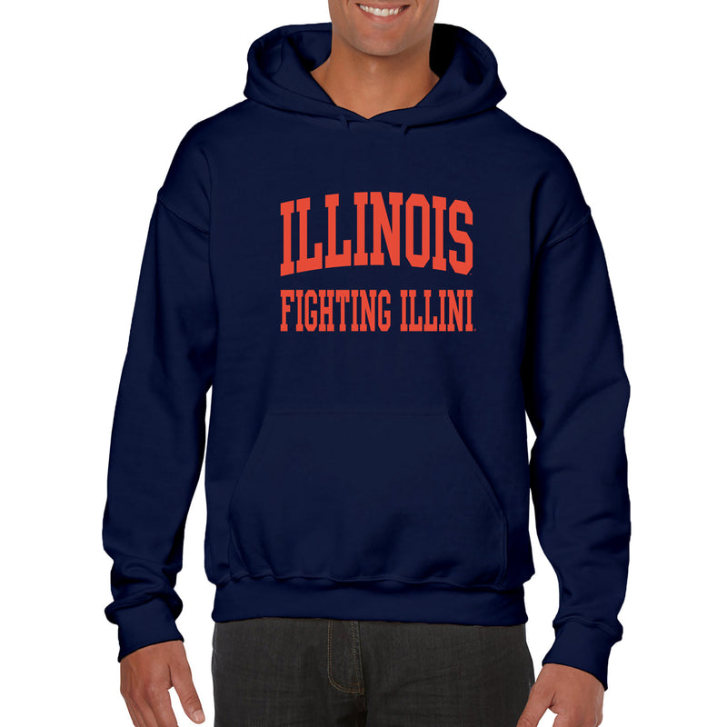 University of Illinois Fighting Illini Front and Back Print Cotton Hoodie - Navy