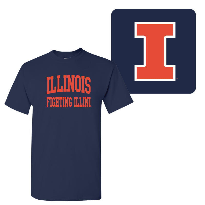 University of Illinois Fighting Illini Front and Back Print Cotton T-Shirt - Navy