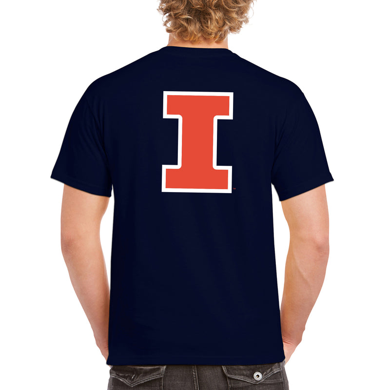 University of Illinois Fighting Illini Front and Back Print Cotton T-Shirt - Navy