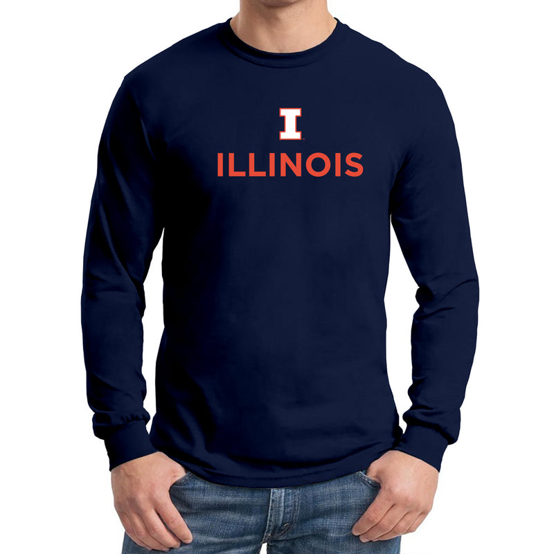 University of Illinois Fighting Illini Institutional Logo Cotton Long Sleeve T-Shirt - Navy