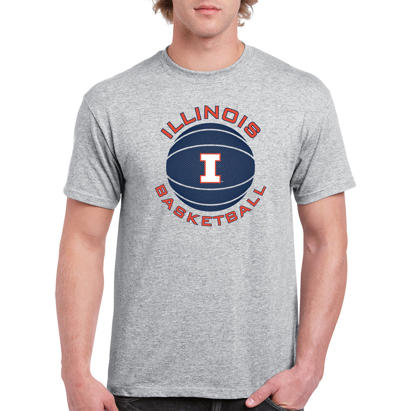 Illinois Fighting Illini Basketball Circle Logo Cotton T-Shirt - Sport Grey