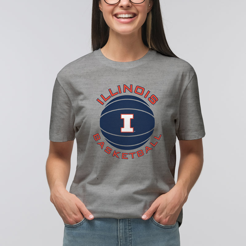 Illinois Fighting Illini Basketball Circle Logo Cotton T-Shirt - Sport Grey