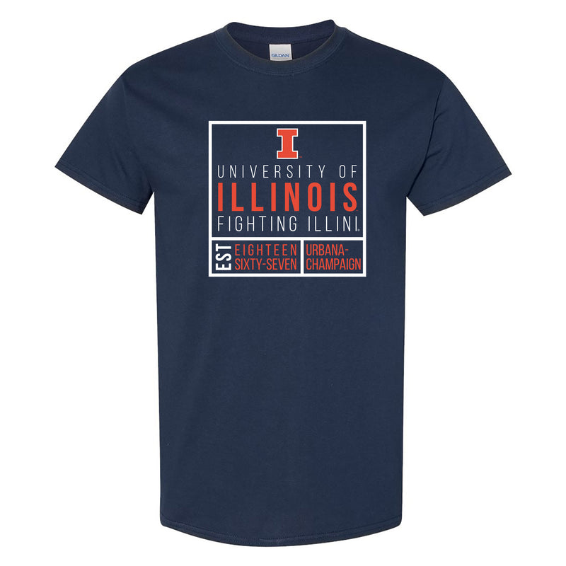 University of Illinois Fighting Illini Box Label Cotton T-Shirt - Navy