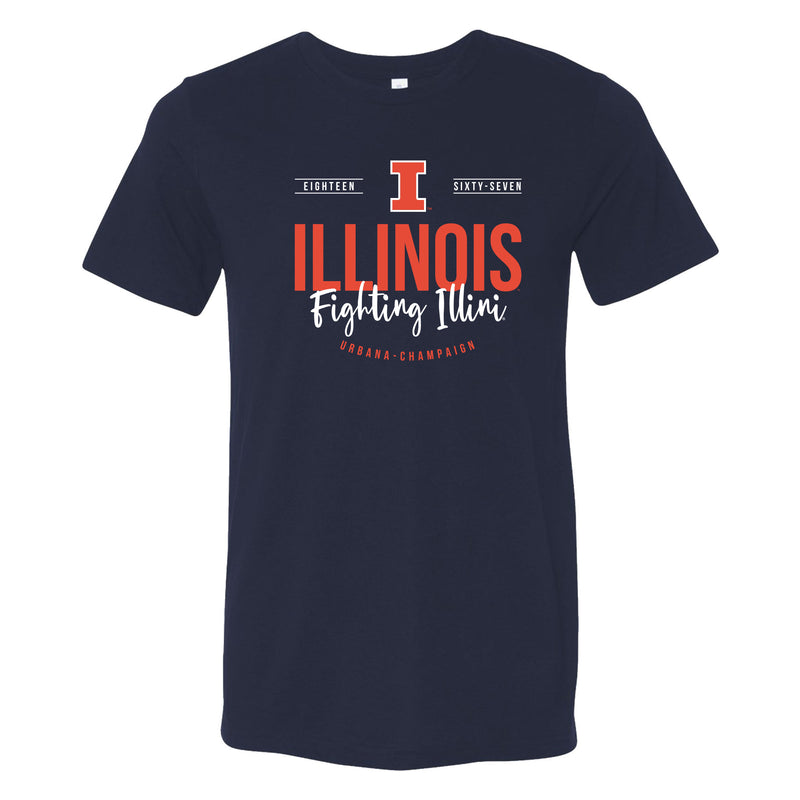 University of Illinois Fighting Illini Harbor Script Canvas Short Sleeve Triblend T-Shirt - Solid Navy