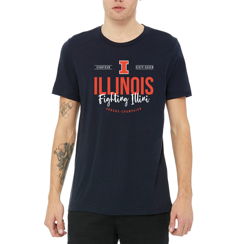 University of Illinois Fighting Illini Harbor Script Canvas Short Sleeve Triblend T-Shirt - Solid Navy
