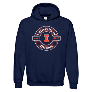 Illinois Plaid Circle Hoodie - Navy