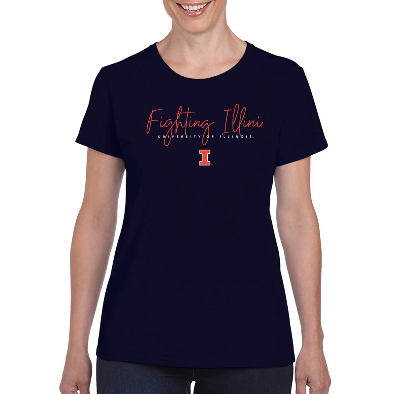 Illinois Thin Script Womens T-Shirt - Navy