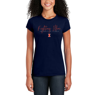 Illinois Thin Script Womens T-Shirt - Navy
