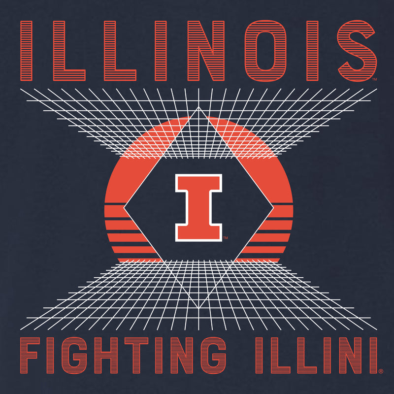 Illinois Fighting Illini Vaporwave Grid Triblend T Shirt - Solid Navy