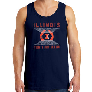 Illinois Fighting Illini Vaporwave Grid Tank Top - Navy