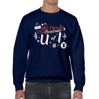 Illinois Fighting Illini All I Want For Christmas Is U of I Crewneck Sweatshirt - Navy