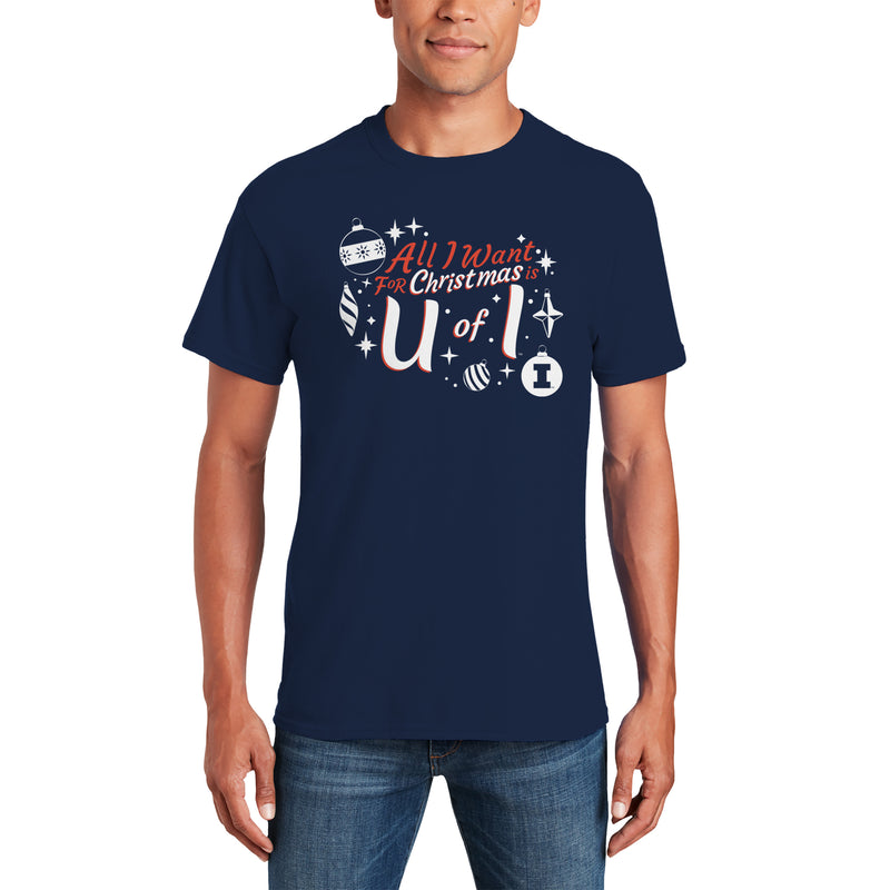 Illinois Fighting Illini All I Want For Christmas Is U of I T Shirt - Navy